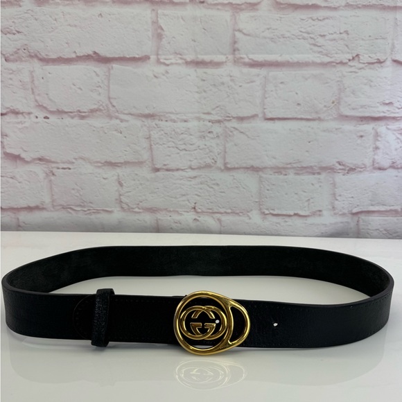 Gucci Black Leather Belt Unique Gold Logo Buckle 223916 90/36 - Picture 2 of 10